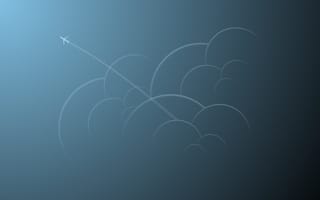 Картинка минимализм, Самолет, art, рисунок, облака, след, шлейф