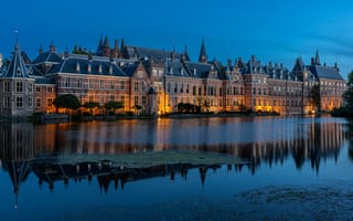 Картинка озеро, пруд, вечер, Netherlands, здания, дома, Нидерланды, Гаага