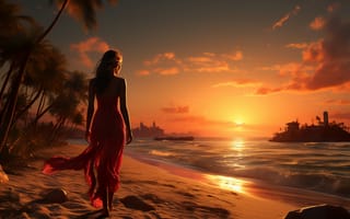 Картинка sky, sun, sea, nature, people, girls, water