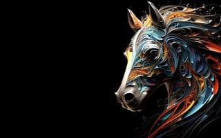 Картинка стиль, конь, лошадь, ИИ-арт, НЕЙРОСЕТЬ, черный