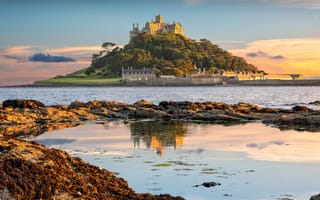 Картинка United Kingdom, Cornwall, Penzance, .View of St Michael's Mount in Cornwall at sunset