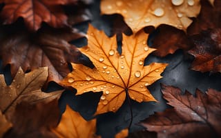 Картинка осень, листья, leaves, drops, autumn, rain, капли