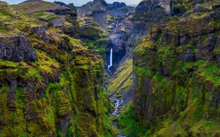 Картинка Горы, Скала, Canyon, Múlagljúfur, Водопады, Каньон, Исландия