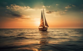 Картинка море, закат, парусник, generated by artificial intelligence, sea, sailing, yacht, sunset