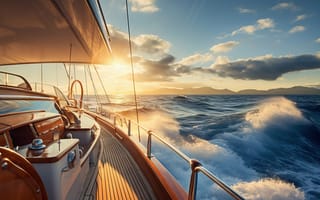 Картинка море, волны, яхта, НЕЙРОСЕТЬ, катер, ИИ-арт, плавсредства, плавание