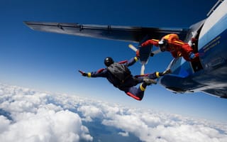 Картинка небо, самолет, sky, экстрим, sport, спорт, горизонт, прыжок