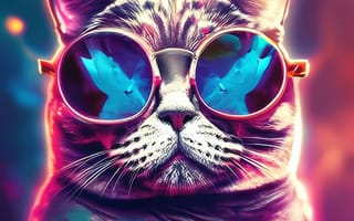 Картинка кот, красочно, кот в очках, ии арт