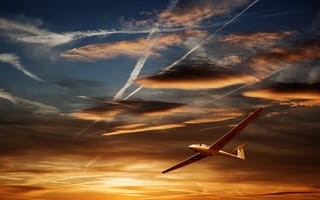 Картинка небо, облака, flight, полет, закат, sunset, sky, экстрим