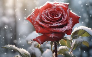 Картинка зима, цветок, flower, снег, beautiful, роза, rose, мороз