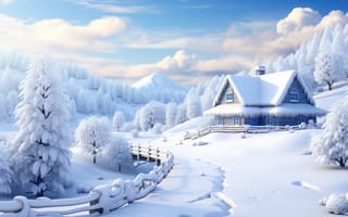 Картинка зима, лес, rustic, снег, хижина, house, домик, мороз
