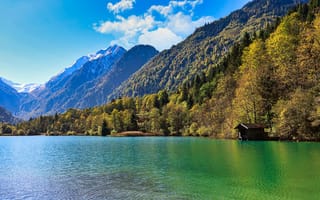 Картинка sky, blue, bank, cloud, plant, tree, valley, highland