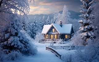 Картинка зима, лес, мороз, хижина, домик, house, rustic, снег