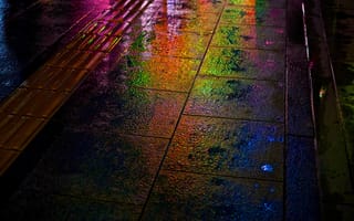 Картинка радуга, улица, дождь, мокрая, Япония, Херосима, ночь