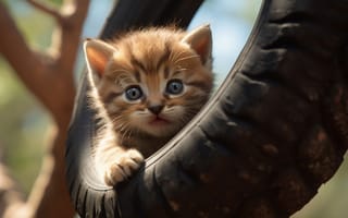 Картинка Взгляд, Кошка, Мордашка, ИИ-арт, Котенок, Цифровое искусство, Искусство искусственного интеллекта, Шина