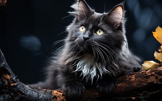 Картинка Черный, Кошка, Морда, Кот, Искусство искусственного интеллекта, ИИ-арт, Цифровое искусство, Нейросеть