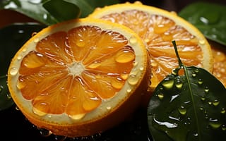 Картинка листья, вода, макро, цитрус, апельсин, влага, фрукты, капли