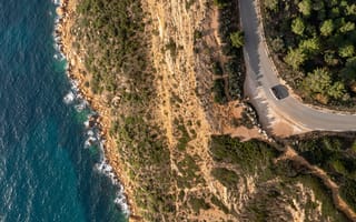 Картинка car, Rolls-Royce, road, sea, coast, water, trees, Ghost