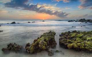 Картинка утро, тучи, океан, landscape, resort, курорт, Aruba, Arashi Bay, пляж, Caribbean