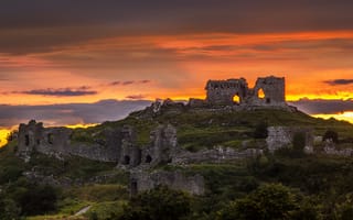Картинка небо, облака, Ron Giesbers, руины, закат, архитектура, замок Дюнамазе, Ирландия