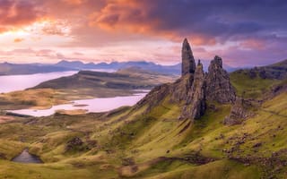 Картинка Скала, Шотландия, Scotland, Isle of Skye, Остров Скай, Sunset, Rock, The Storr