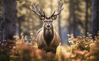 Картинка лес, цветы, природа, олень, ИИ-арт, НЕЙРОСЕТЬ