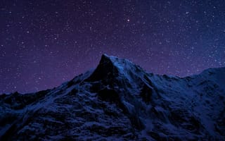 Картинка зима, небо, ночь, скалы, снег, звёзды, природа, горы