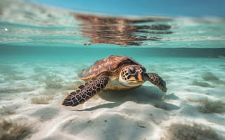 Картинка море, океан, подводный мир, морская черепаха, НЕЙРОСЕТЬ, черепаха, ИИ-арт