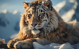 Картинка Зима, Взгляд, Хищник, Снег, Тигр, Цифровое искусство, Морда, Большая кошка