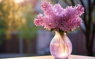 Картинка цветы, букет, весна, ваза, сирень, НЕЙРОСЕТЬ, ИИ-арт
