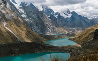 Картинка небо, горы, Peru, природа, озёра, тучи, скалы, Перу