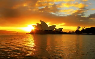 Картинка театр, облака, вода, sity, закат, оперный, Sidney, Australia, Австралия, Сидней