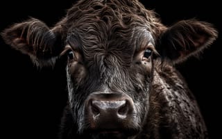 Картинка Взгляд, Черный, ИИ-арт, Цифровое искусство, Искусство искусственного интеллекта, Морда, Крупным планом, Корова
