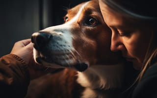 Картинка Девушка, Собака, Морда, Двое, Цифровое искусство, Друзья, ИИ-арт, Бигль