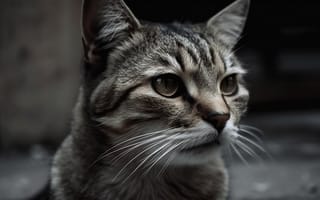 Картинка Взгляд, Кошка, Нейросеть, Морда, ИИ-арт, Искусство искусственного интеллекта, Цифровое искусство, Кот