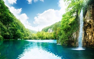 Картинка Perfect waterfall, голубая, водопад, место, райское, лагуна, горы