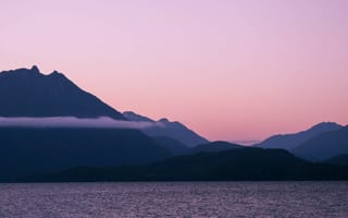 Картинка vancouver island, озеро, british columbia, горы, закат, Kennedy Lake