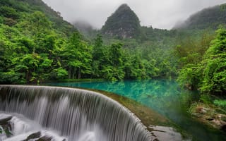 Картинка горы, Китай, Guizhou, река, водопад, China, Libo County, Либо, лес