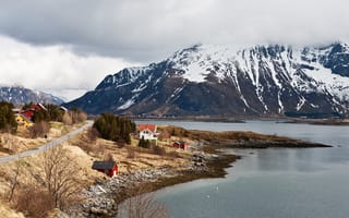 Картинка пейзаж, горы, Норвегия, Lofoten Islands, остров, побережье, природа