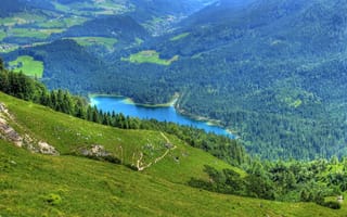 Картинка Ramsau bei Berchtesgaden, пейзаж, сверху, озеро, природа, Германия, Бавария