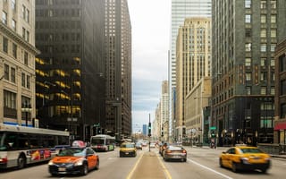 Картинка небоскребы, улица, центр, Chicago, здания, движение, люди, америка, машины, сша, высотки, чикаго