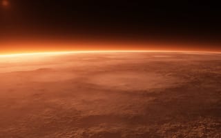Картинка марс, атмосфера, горизонт, поверхность, пыль, кратеры, восход