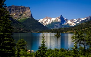 Картинка Озеро Святой Марии, Rocky Mountains, Saint Mary Lake, Montana, Скалистые горы, Монтана, Национальный парк Глейшер, Glacier National Park, Wild Goose Island