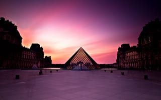 Обои Франция, закат, Париж, день, люди, Город, Лувр, пирамиды