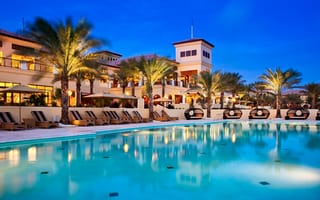 Картинка вечер, Curacao, hotel, шезлонги, лежаки, отель, exterior, пальмы, бассейн, Grand Hayatt, pool