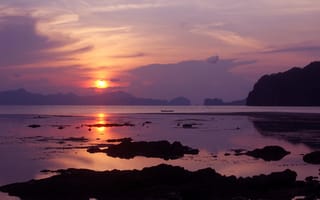 Картинка море, пейзаж, вечер, отлив, природа, берег, лодка