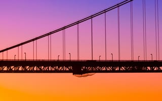 Картинка San Francisco, город, Torpedo Wharf, California, мост, beautiful sunset, рассвет