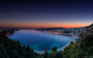 Картинка Villefranche sur Mer, бухта, панорамма, Cote d'Azur, French Riviera, залив, вечер, сумерки, Монако, закат