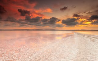 Картинка Valencia, Salinas de Torrevieja, соленое озеро, тучи, рассвет, небо, Spain