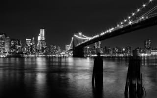 Картинка Нью-Йорк, мост, огни, черно-белая