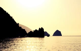 Картинка море, вода, sunshine, Крым, солнце, скалы, золотое, sunlight, силуэт, солнечный свет, sun